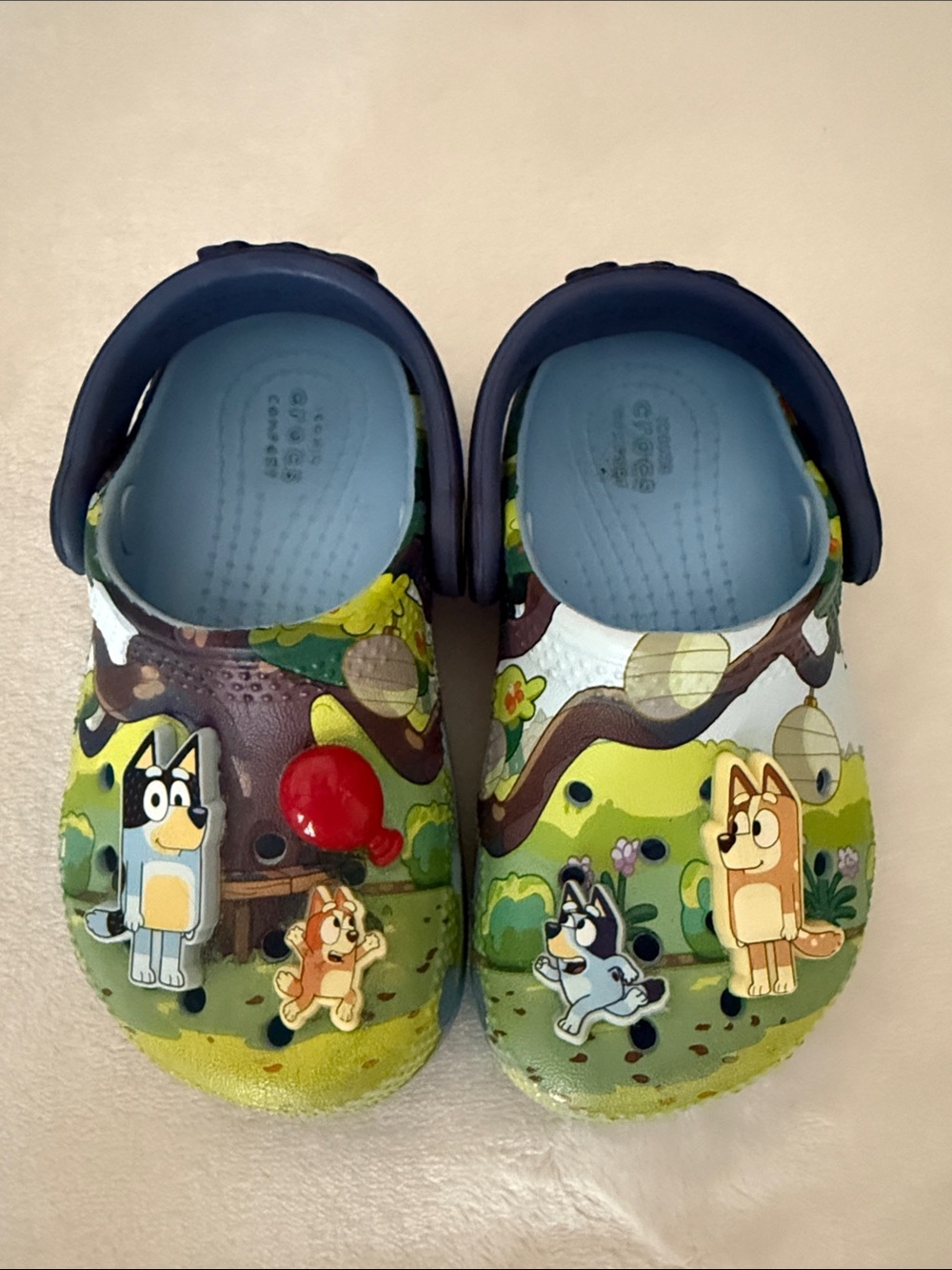 CROCS Kids Cartoon Forest Clogs in Blue and Green with Character Accents